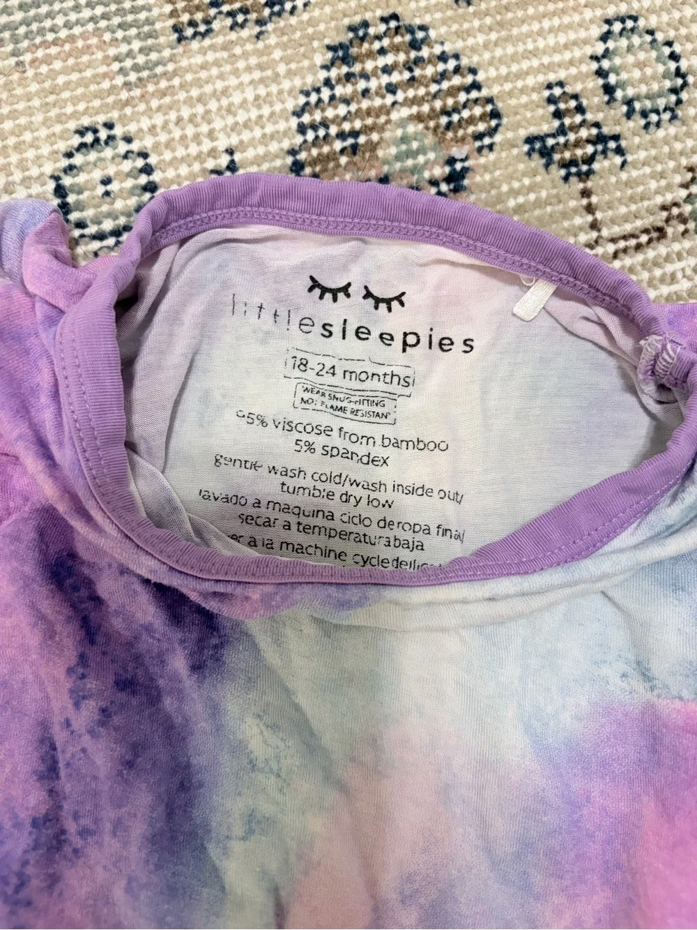 Little sleepies short sleeve pajamas purple watercolor 18-24 months